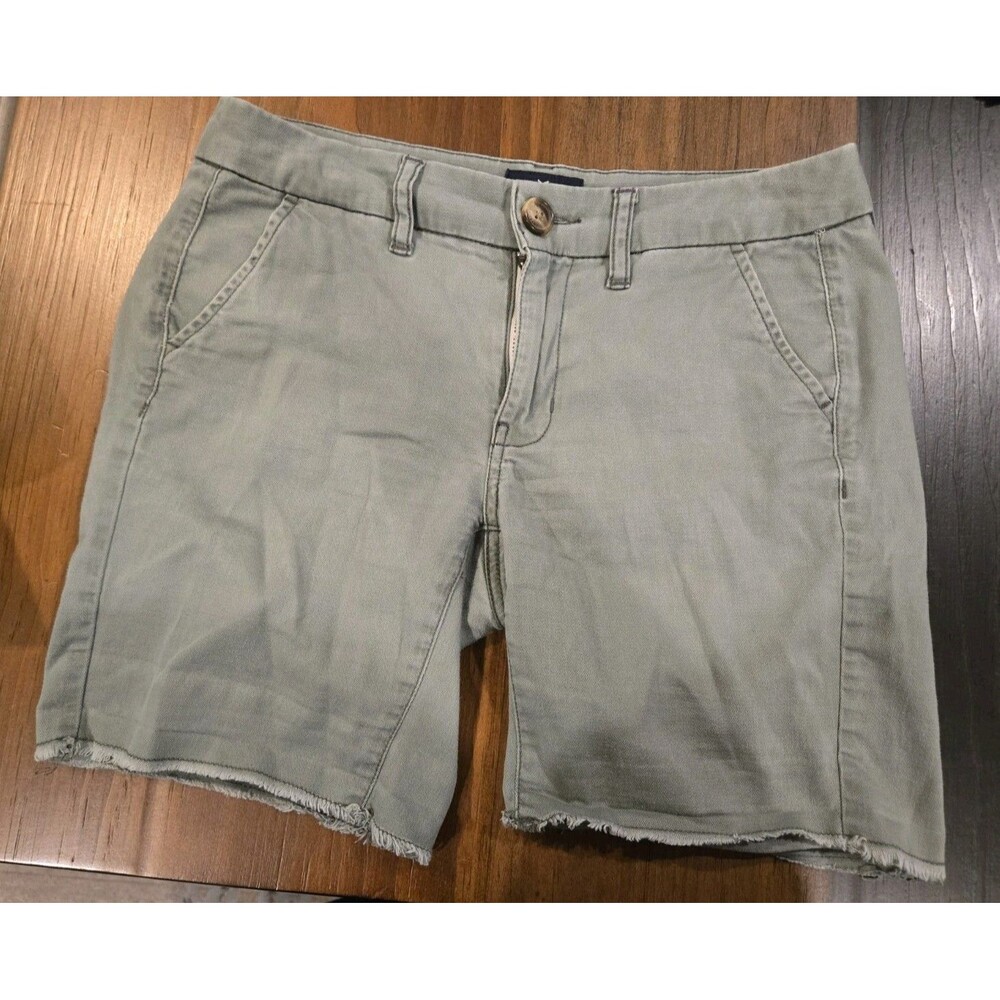 American Eagle Women's 00 twill shorts casual raw frayed hem Boyfriend Stretch